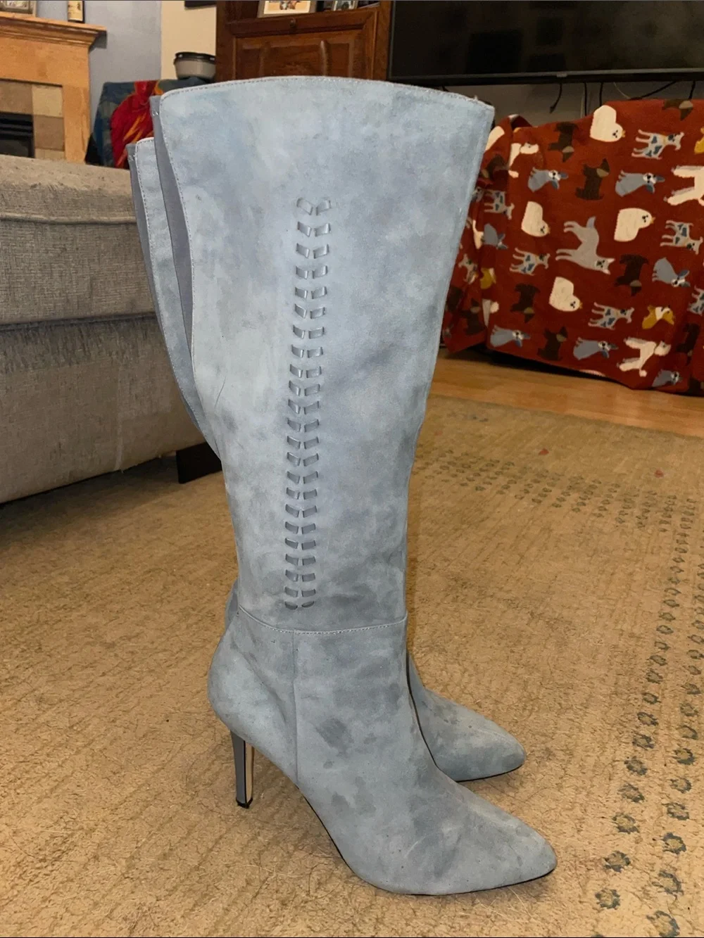 White House Black Market Light Blue Suede Over-the-Knee Stiletto Boots, Size 9M